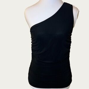 Fashion Chic Women’s One-Shoulder Ruched Black Top Size Small